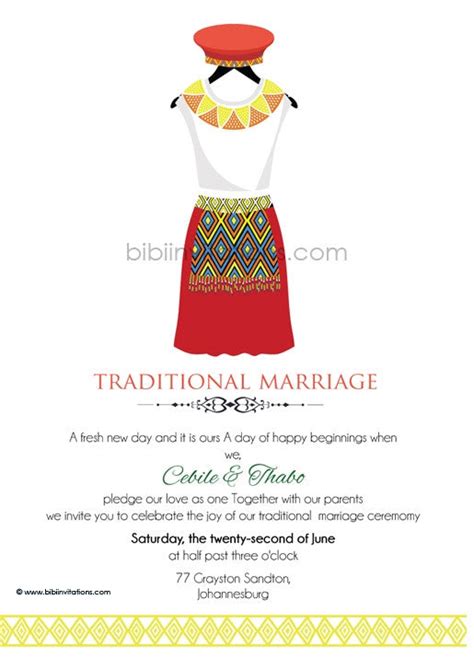 Buhle Zulu Umembeso Tradtional Wedding Invitation Bibi Invitations