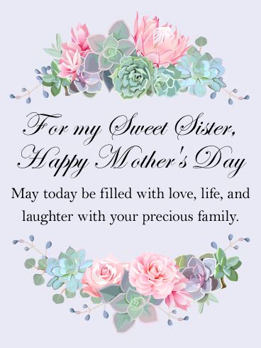 Schedule delivery of your mother's day card for sister ecard ahead of time! For my Sweet Sister - Happy Mother's Day Card | Birthday & Greeting Cards by Davia