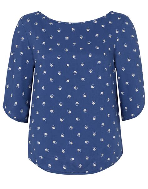 Emily And Fin Mabel Retro 1960s Womens Geo Square Top In Blue