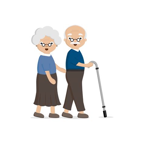 Senior Elderly Couple Old Woman Helping An Elderly Man With Walking