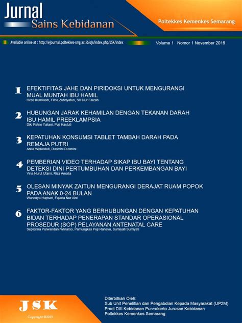 Jurnal dinamika manajemen pendidikan (jdmp) published by educational management department, education faculty, universitas negeri surabaya. Jurnal Sains Kebidanan
