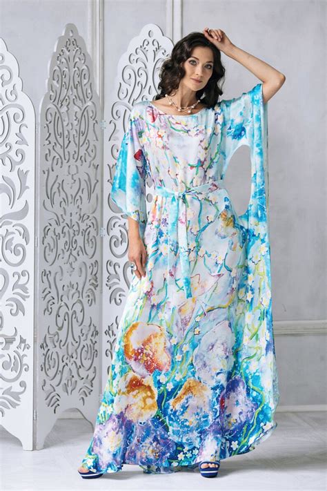 Spring In The Universe Silk Maxi Dress Colorful Floral Gown Etsy