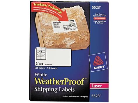 Avery 5523 White Weatherproof Laser Shipping Labels 2 X 4 500pack