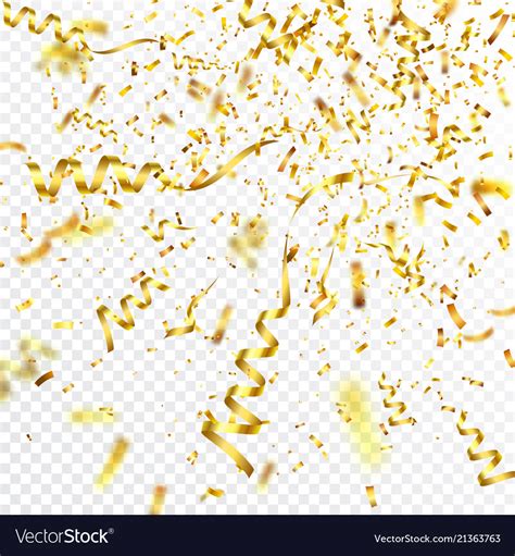 Golden Confetti With Ribbon Falling Shiny Vector Image