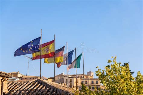 National Flags Of European Countries Spain Germany France It Stock