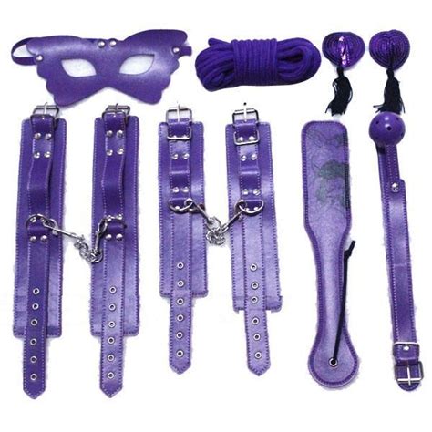 purple leather bondage kits set in a kit for foreplay sex games handcuffs ankle cuff collar