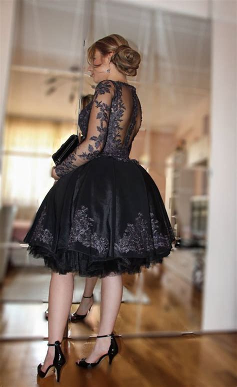 short black dress knee length dress party dance dress long sleeve dress formal blush dress