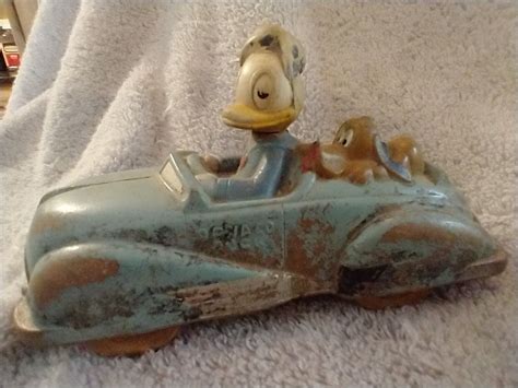 Antique Donald Duck Pluto Driving A Car Sun Rubber Co 1930s Antique