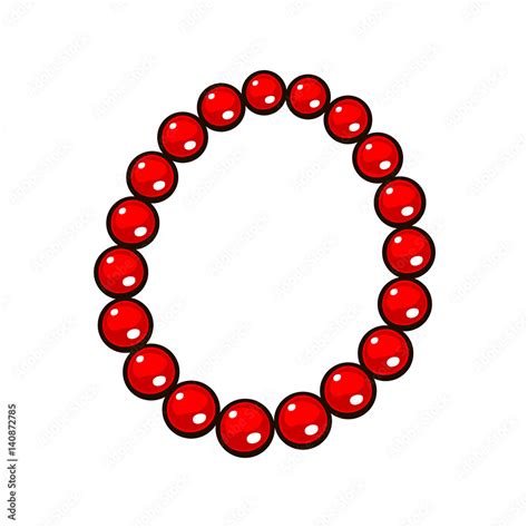Beads Necklace Isolated On White Background Red Bead Cartoon Style