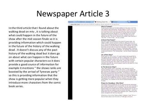 Read them all, then write your own articles modeled after them. Summary of the 5 websites and news paper articles that i ...