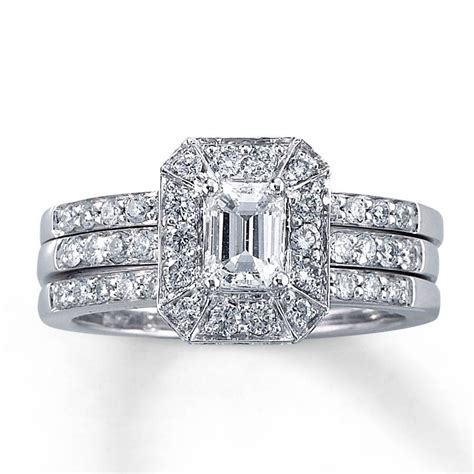 Kay Diamond Bridal Set 1 15 Ct Tw Emerald Cut 14k White Gold Intended For Kay Jewelers Wedding Bands Sets 