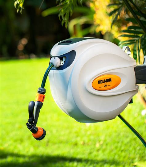 Garden Hoses Holman Retractable Hose Reel 20m 7 Function Spray Gun Wall