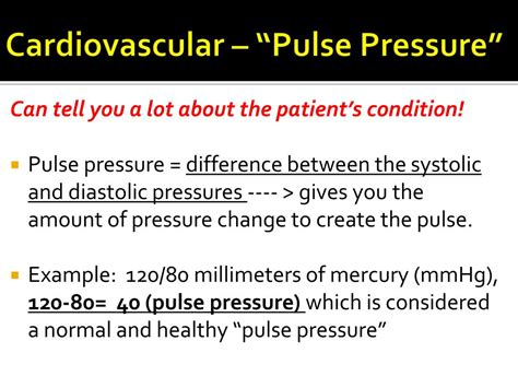 Wide pulse pressure (or high pulse pressure) can mean that you are at a greater risk of cardiovascular disease and hardening of the arteries. PPT - The Elderly Trauma Patient Trauma Care Beyond the ED ...