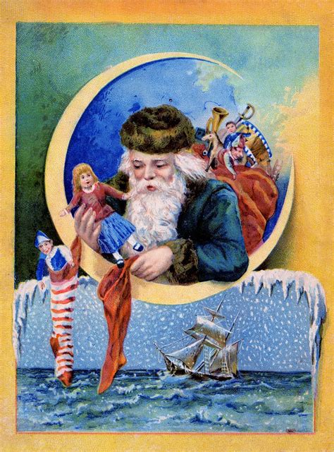 Free Christmas Clip Art Antique Santa With Moon The Graphics Fairy
