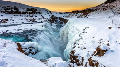Gullfoss Waterfall In Winter Season Wallpaper Backiee