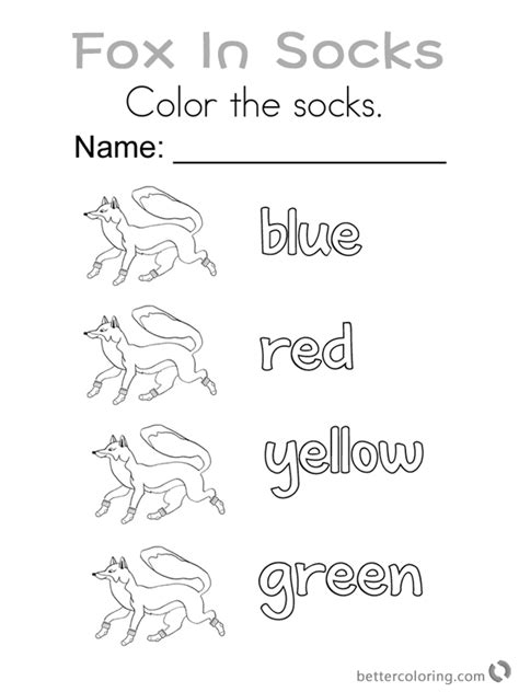 Fox In Socks By Dr Seuss Coloring Pages Color The Socks Free