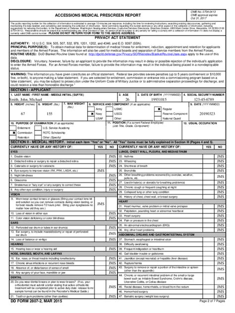 Fillable Online Dd Form 2807 2 Fill Out And Sign Printable Pdf