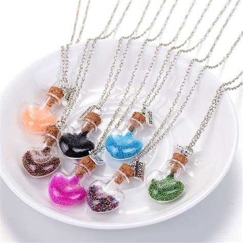Wholesale Wishing Bottle Necklace Candy Color Diy Heart Drift Glass