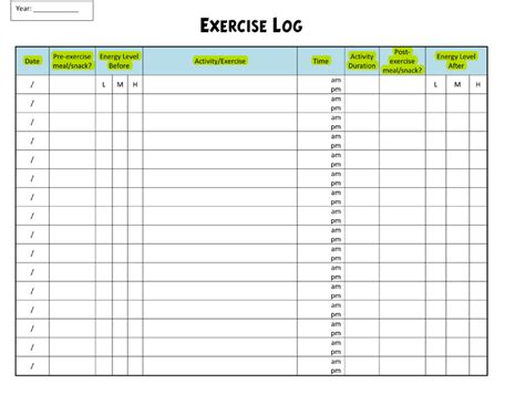 Exercise Excel Template Printable Paper Template Images