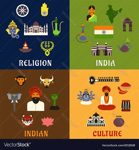 Indian Culture Religion And National Icons Vector Image