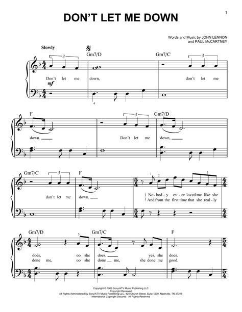 Dont Let Me Down Sheet Music The Beatles Easy Piano
