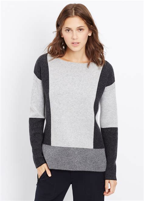 Wool Cashmere Intarsia Colorblock Sweater Color Block Sweater White