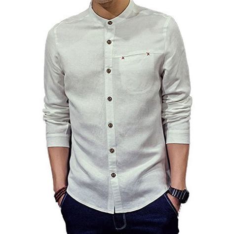 Slim Fit Mens Chinese Collar Shirts Size Xl Xxl Pattern Plain At