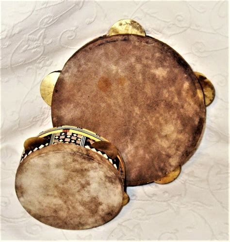 Atq Pair Ooak 1 Sided Round Handmade Middle Eastern Tambourine Drums W