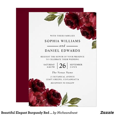 Beautiful Elegant Burgundy Red Flowers Wedding Invitation Modern