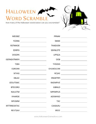 Unscramble words drawn from the people, places and stories of the bible and discover an entertaining way to exercise your bible vocabulary! Halloween Word Scramble - Printable Halloween Games ...
