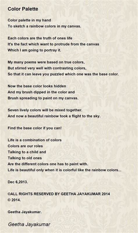 Color Palette Color Palette Poem By Geetha Jayakumar