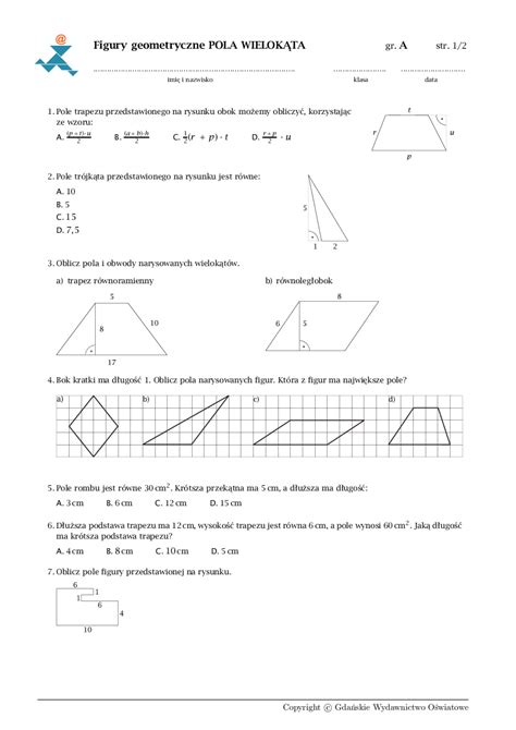 Figury Geometryczne Na Płaszczyźnie Klasa 8 - 8. Figury geometryczne POLE WIELOKĄTÓW - Pobierz pdf z Docer.pl