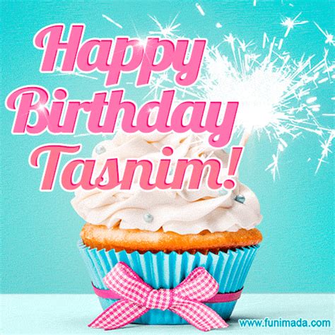 Happy Birthday Tasnim Elegang Sparkling Cupcake  Image — Download