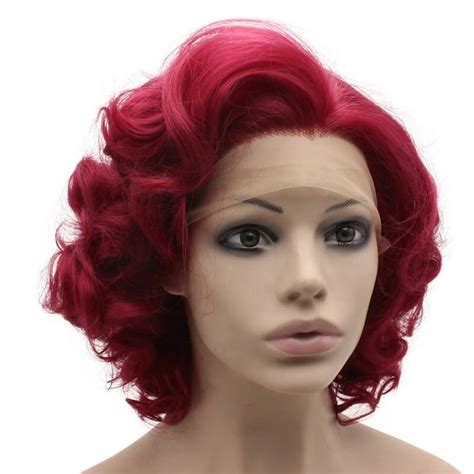 Short Curly Synthetic Wine Burgundy Red Lace Front Wigs Iwonawig