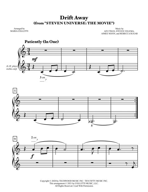 Drift Away Arr Maria Colletti Sheet Music Steven Universe Easy Piano