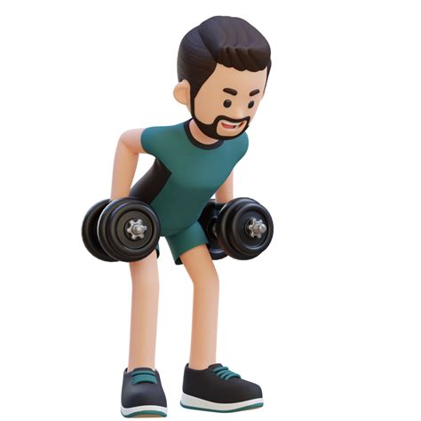 3d sportsman character performing bent over row dynamic workout with dumbbell 26470154 png