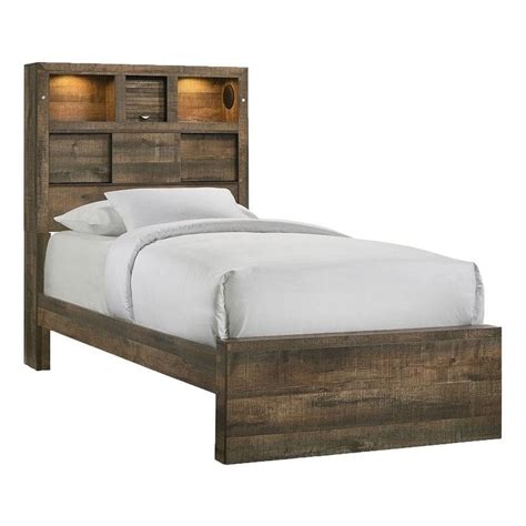 Bowery Hill Twin Bookcase Panel Bed With Bluetooth In Walnut
