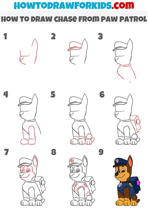 How To Draw Chase From Paw Patrol Step By Step Paw Drawing Paw