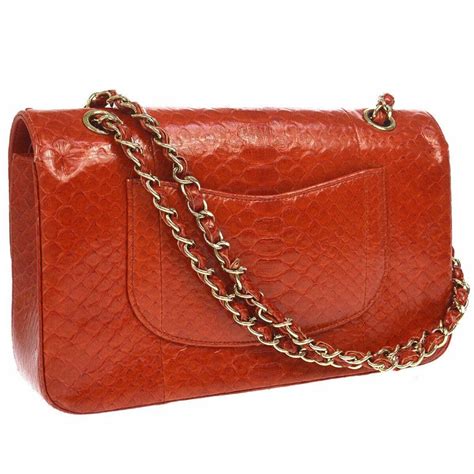 Chanel Red Snakeskin Exotic Leather Gold Evening Double Shoulder Flap