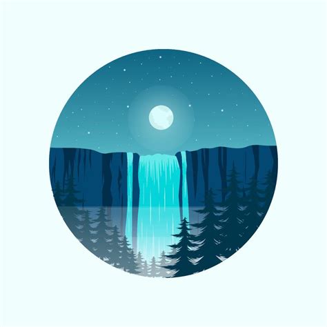 Waterfall Logo Design Landscape Vector Illustration Night 9536083
