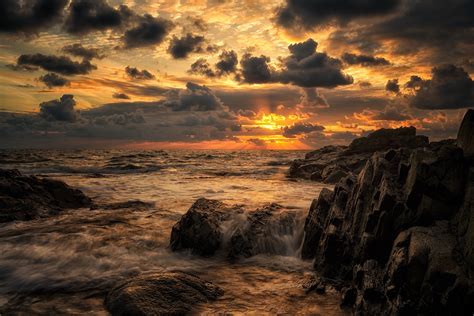 Wallpaper Sunlight Landscape Sunset Sea Rock Nature Shore