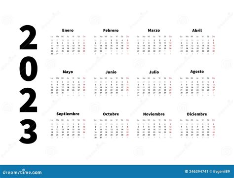 Calendario Horizontal Simple De 2023 Años En Español Calendario