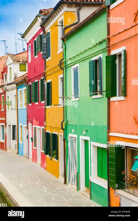 Colorful Houses In Burano An Island In The Venetian Lagoon Stock Photo