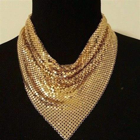 Beautiful Vintage Whiting Davis Signed Gold Plated Mesh Scarf Necklace