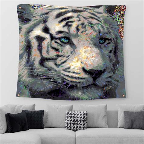 White Tiger Tapestry Tiger Wall Art Psychedelic Tapestry Etsy