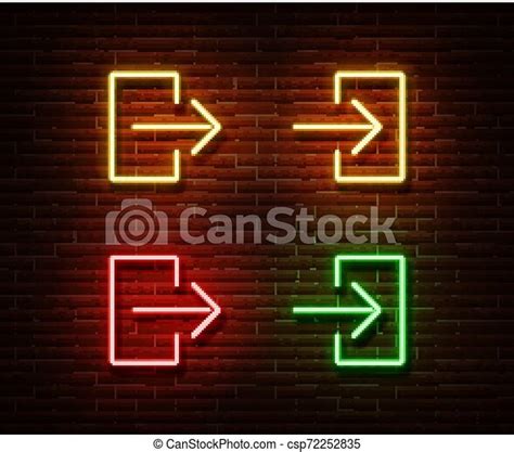 Neon Entrance Exit Signs Vector Isolated On Brick Wall Direction Door