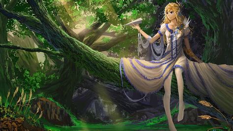 Anime Dress Forest Sitting Girl Beautiful Cute 800866 Hd Wallpaper