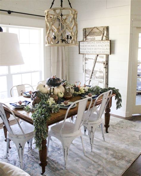 Welcome to our farmhouse dining room photo gallery showcasing multiple dining room ideas of all types. Farmhouse Fall Dining Room Decor - Navy and Copper ...