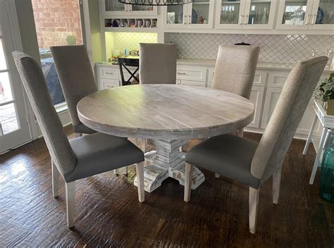 Rustic White Wash Solid Wood Round Pedestal Dining Table Etsy Round