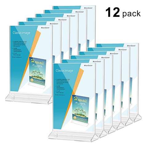 buy maxgear acrylic sign holder 4 x6 t shape table top display stand double sided menu ad photo